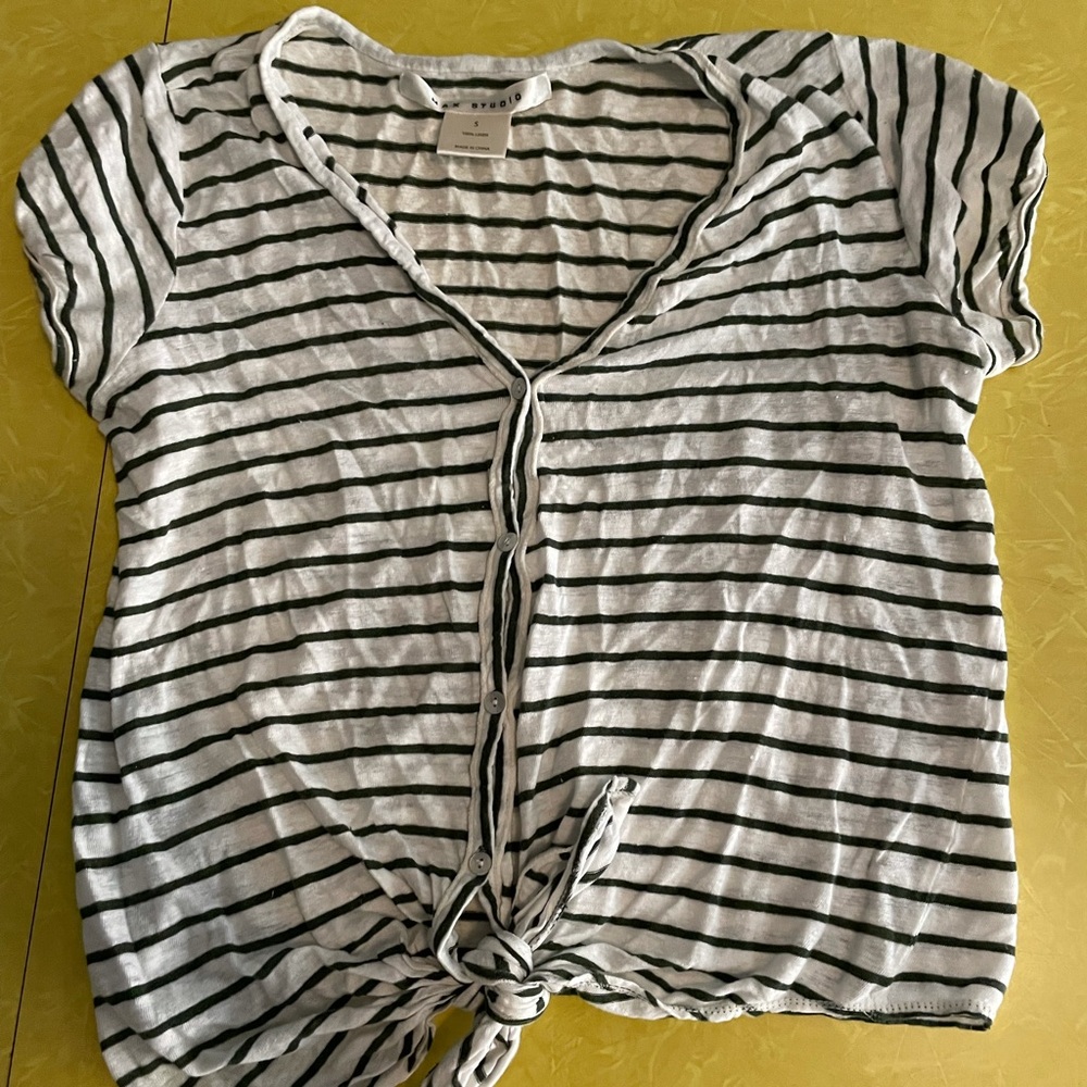 Mac Studio Linen Striped Tie Shirt Size S